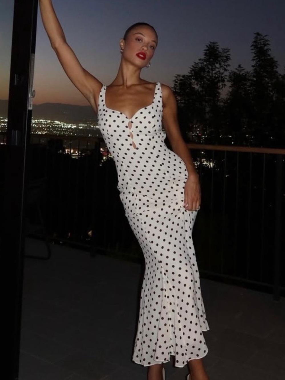 Reformation Laine Maxi Midi Dress Portofino Cream Black Polka 4
